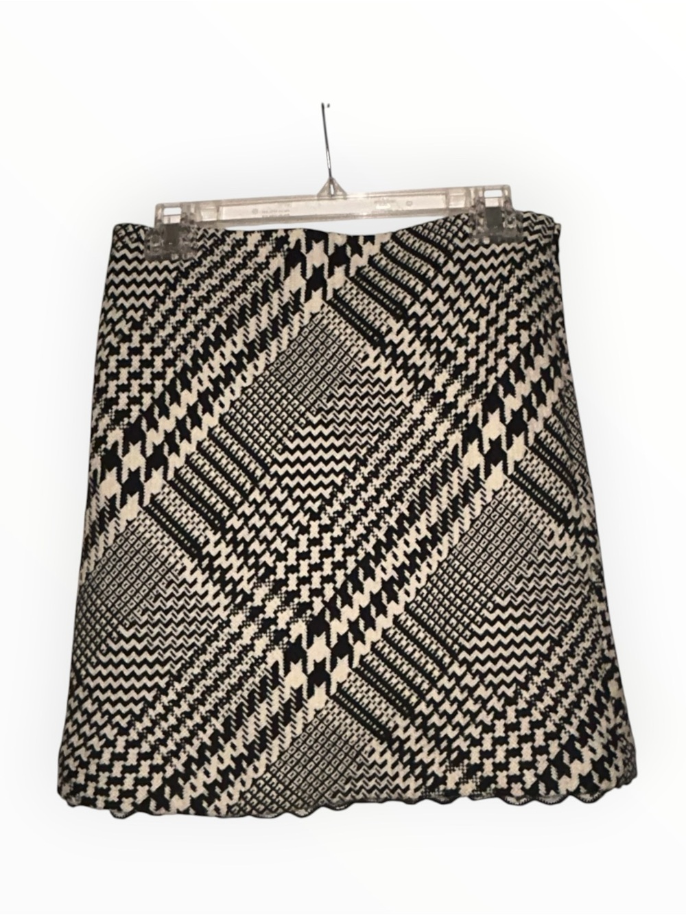 Kenneth Cole Houndstooth Wool Blend Mini Skirt Lace Trim Women’s 2 Academia